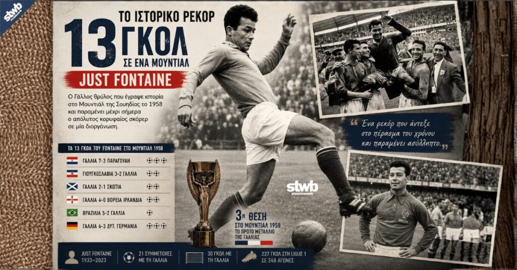 Το ιστορικό ρεκόρ των 13 γκολ του Just Fontaine σε ένα Μουντιάλ 1 ρεκόρ γκολ σε ένα μουντιάλ