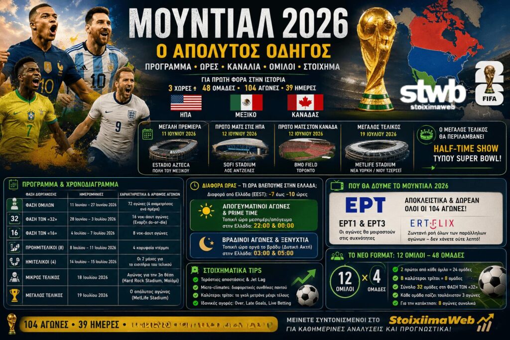 μουντιάλ 2026 γήπεδα καναλι αγωνες προγραμμα 